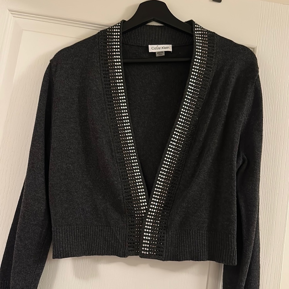 Calvin Klein dark gray Cropped Cardigan Knit Shrug ,M